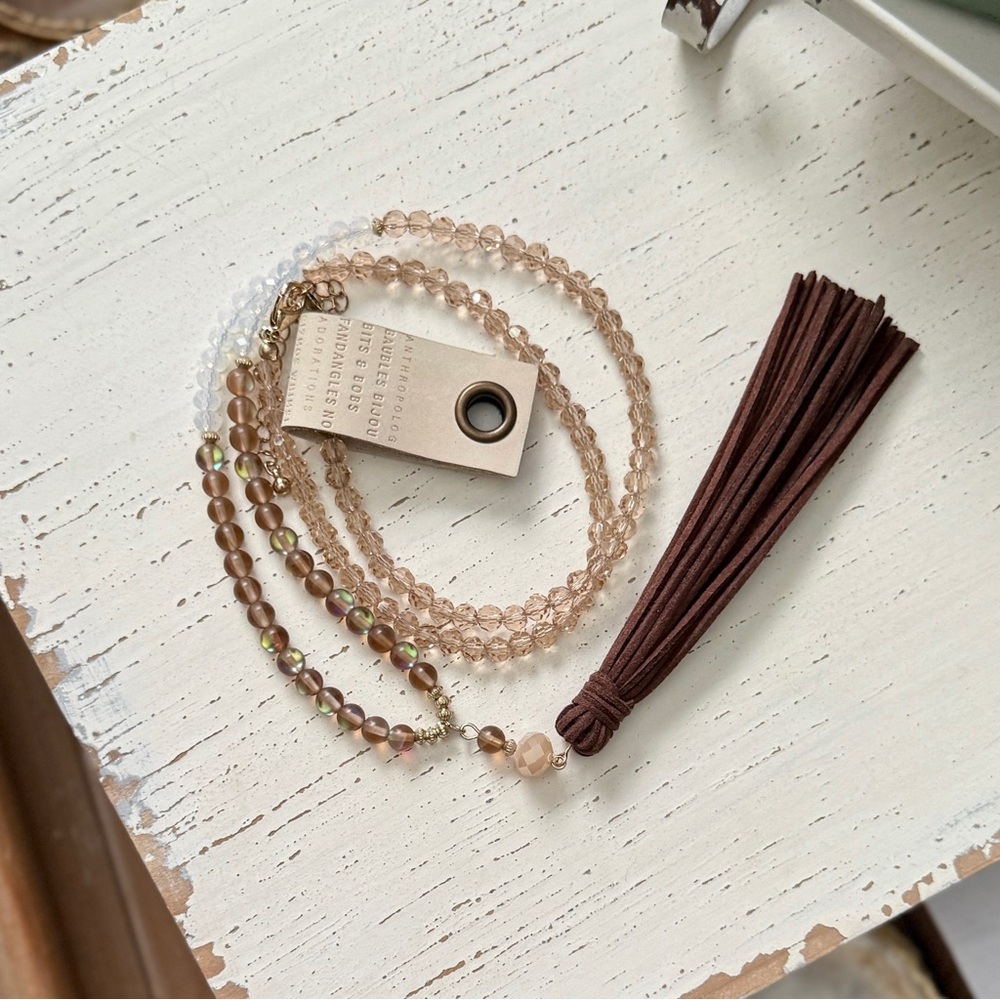 Anthropologie Beaded Leather Tassel Necklace 🏷️ - Picture 3 of 6
